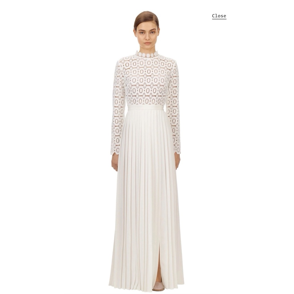 Self Portrait Pleated Crochet Floral Maxi Dress